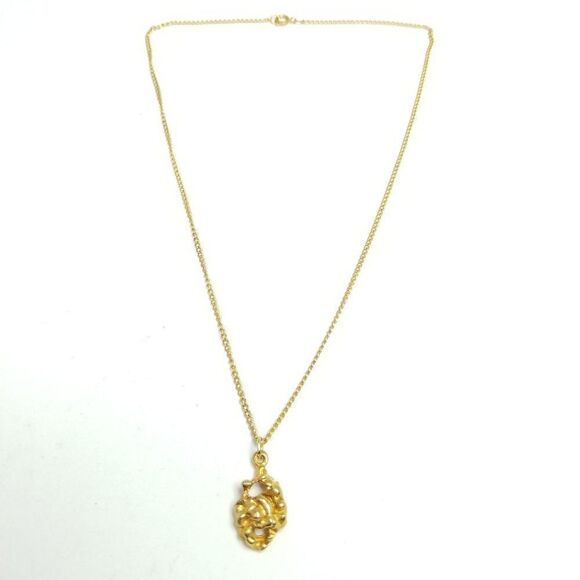 Vintage Gold Tone Nugget Shape Pendant Necklace, Chain, Retro Estate - Picture 2 of 7
